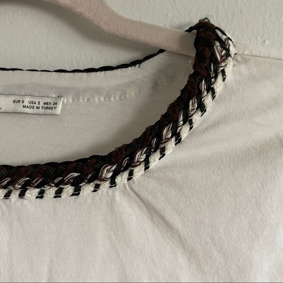 ZARA | White T shirt with Braid Embellishment - Picture 4 of 7